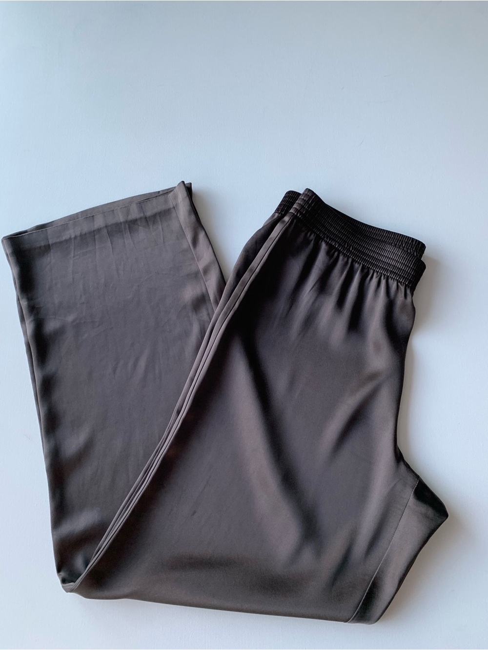 Babaton Satin Pant Elastic-Waist Wide Leg Pants in Chocolate women’s size L - Picture 10 of 13